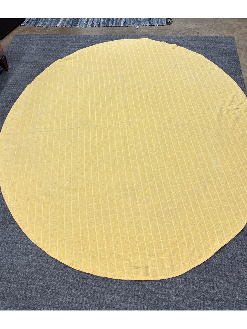 Sunny Yellow Round Tablecloth with Subtle Grid Detail
